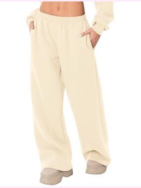 Wide Leg Sweatpants Women Fleece Jogger with Pockets Low Rise